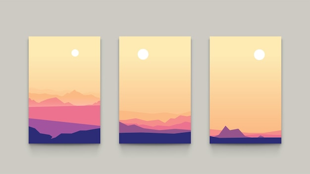 Colorful mountain landscapes in set layer design