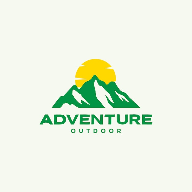 Colorful mountain with sunset logo design