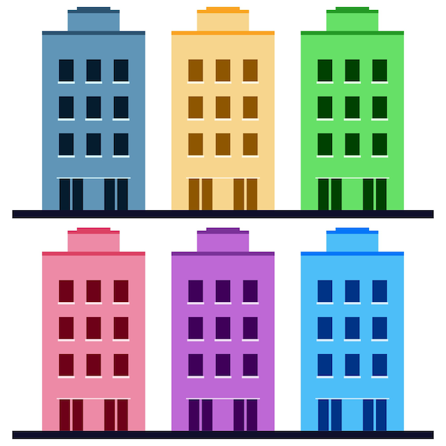 colorful multi-storey building flat element icon game asset