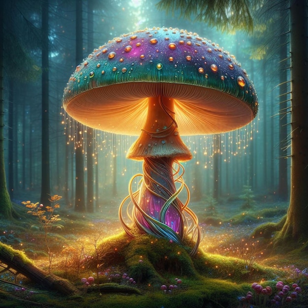 a colorful mushroom with colorful dots on it