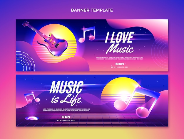 Vector colorful music festival horizontal banners
