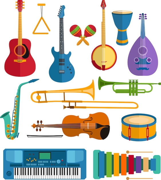 Vector colorful musical instruments flat vector