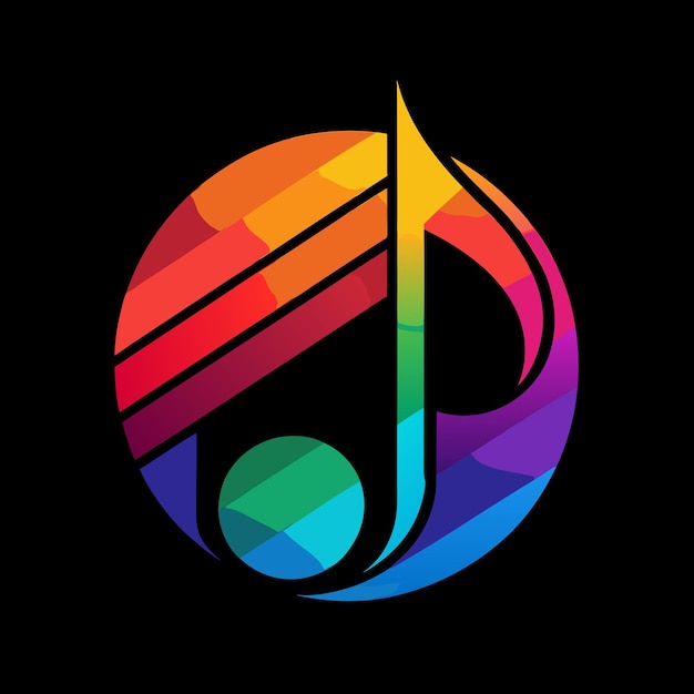 虹色の背景を持つカラフルな音楽音符