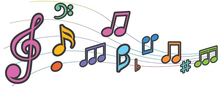 Vector colorful musical notes and symbols