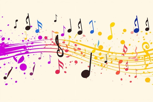 Colorful Musical Notes Yellow Background