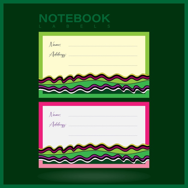 Colorful name labels cute notebook design school supplies concept