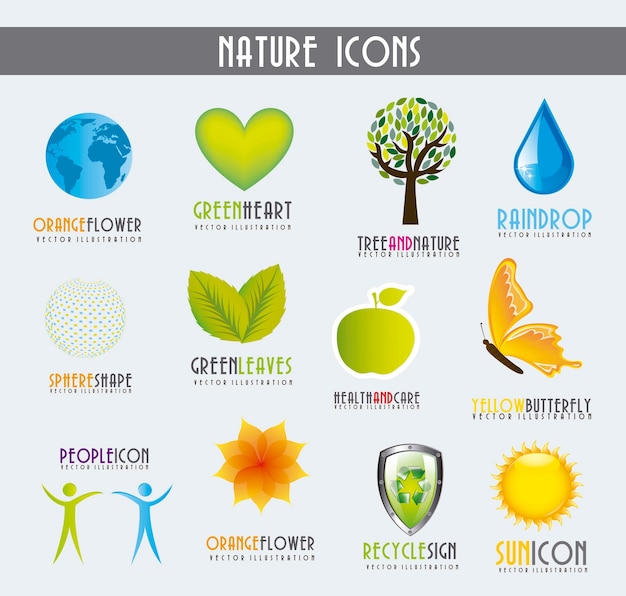 colorful nature icons over gray background vector illustration