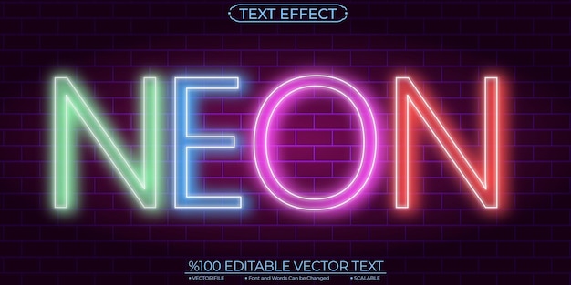 Красочный неоновый редактируемый и масштабируемый векторный текстовый эффект шаблона