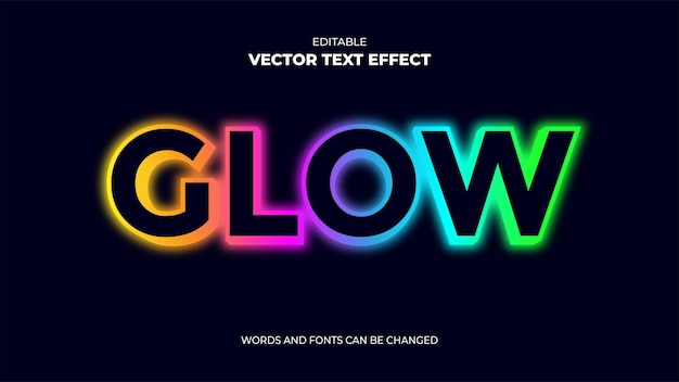 Vector colorful neon glow editable text effect