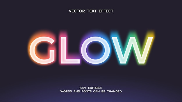 Vector colorful neon glow editable text effect