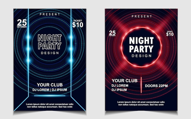 Colorful neon light party music flyer or poster design