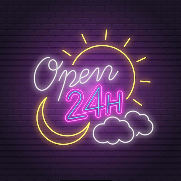 Colorful neon open 24 hours sign