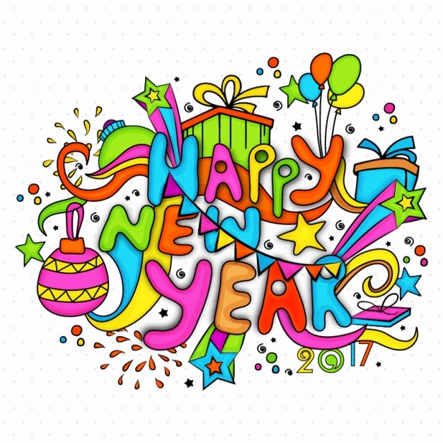 Vector colorful new year background in hand-drawn style