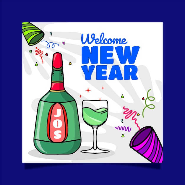 Colorful new year party vector flat design instagram poster