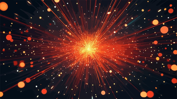 Vector colorful night sky fireworks display wide angle center view