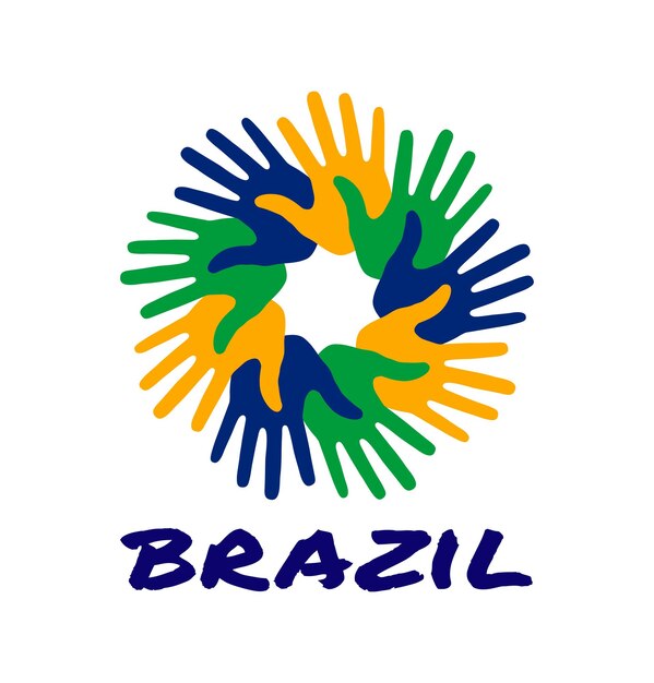 Colorful nine hand print logo using Brazil flag colors Vector