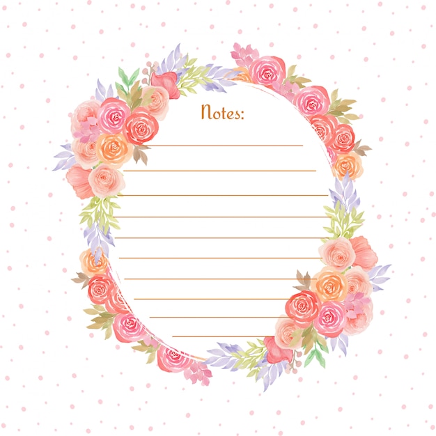 Colorful note page with gorgeous watercolor flowers