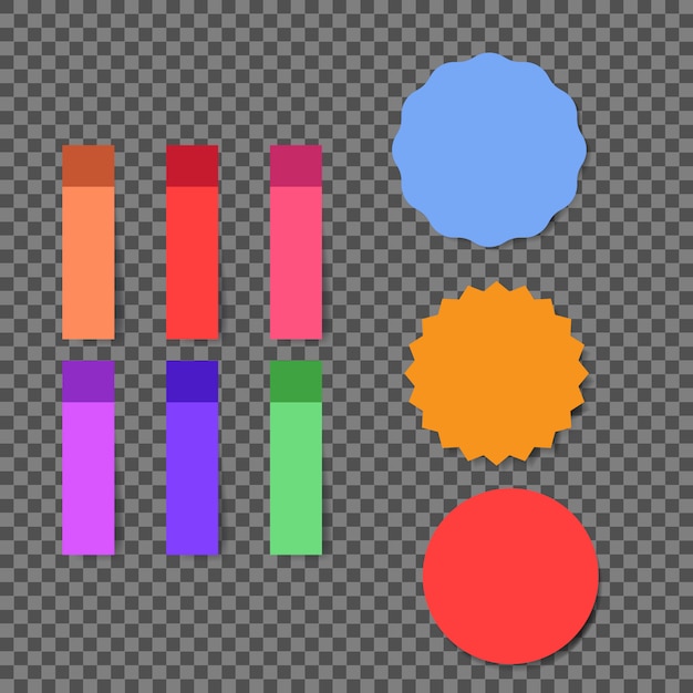 Adesivi di nota colorata con bordo di vibrazione su sfondo trasparente.