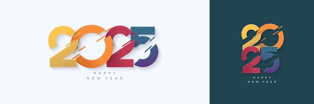 다채로운 숫자 2025 터 독특한 다채로운 번호와 함께 행복한 새해 2025 디자인 포스터 배너 인사 및 새해 2025 축하에 대한 프리미엄 터 디자인