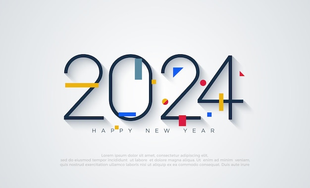 Colorful number happy new year 2024 with thin numbers on white background Premium vector design for banner poster social post and happy new year greeting