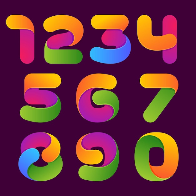 Colorful numbers set. Font style