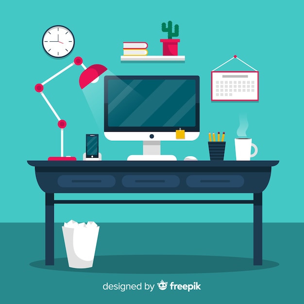 Colorful office desk with flat design