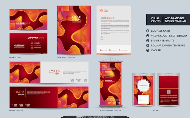 Vector colorful orange stationary   visual brand identity set.