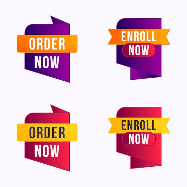 Colorful order now and enroll now banner set