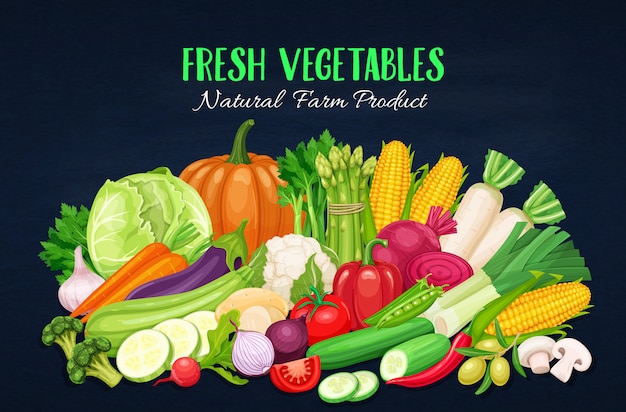 Vector colorful organic banner with vegetables.