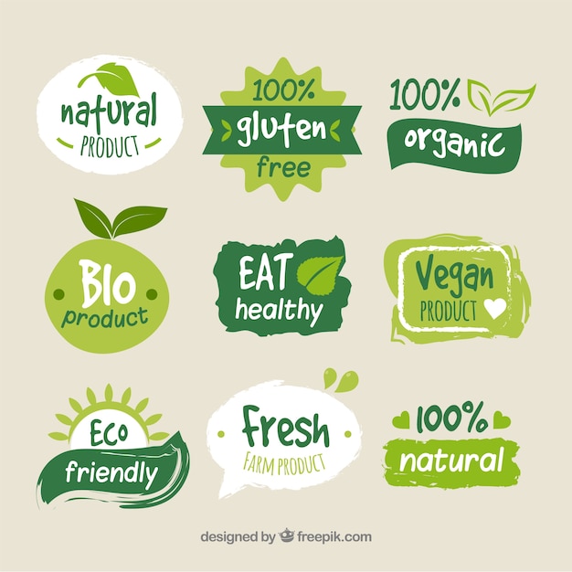 Vector colorful organic food logo collection