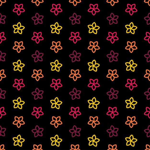 Colorful outline flowers seamlesss pattern with black background.