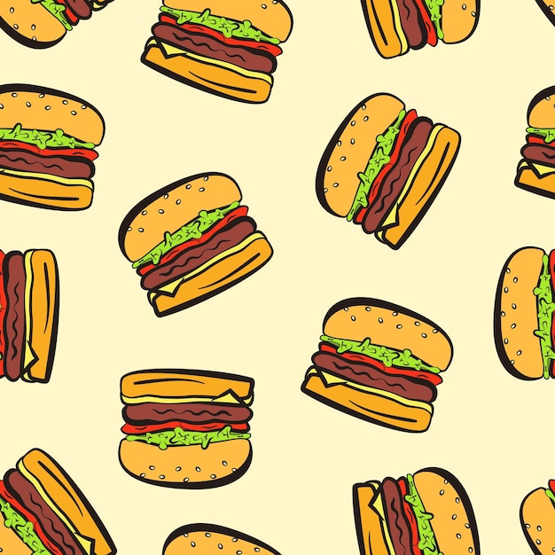 Colorful outline hamburgers seamless pattern