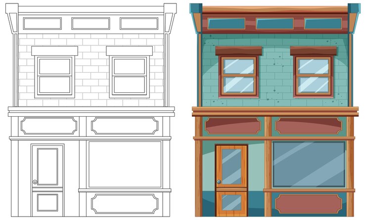 Vector colorful and outline house illustration