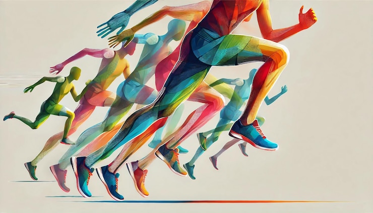 Vector colorful overlapping running legs illustration