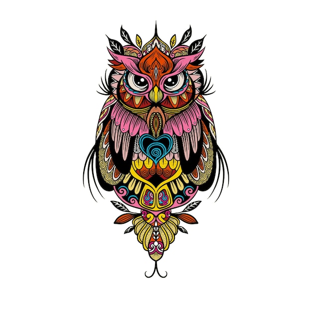 Красочная иллюстрация искусства совы в стиле zentangle этническая векторная иллюстрация с рисунком