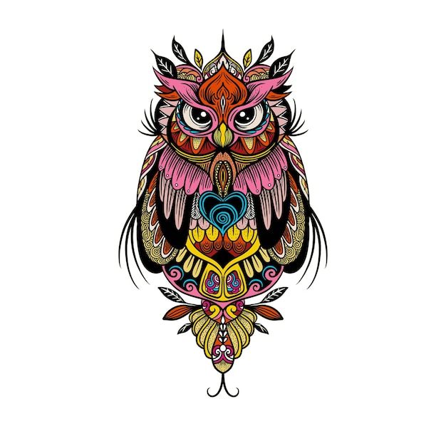 Colorful owl zentangle art illustration Ethnic patterned vector illustration