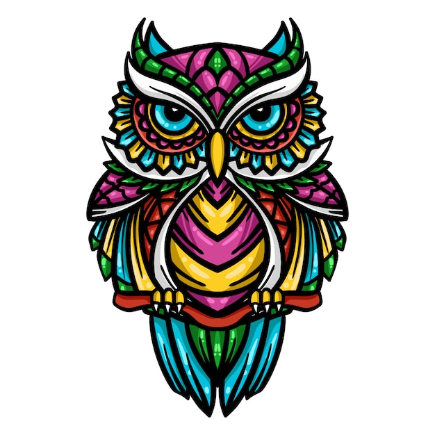 Colorful owl zentangle art illustration