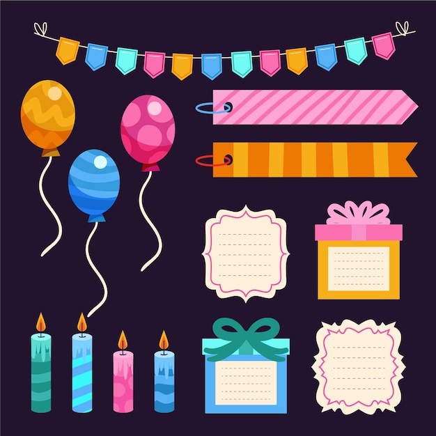 Vector colorful pack of birthday scrapbook elements