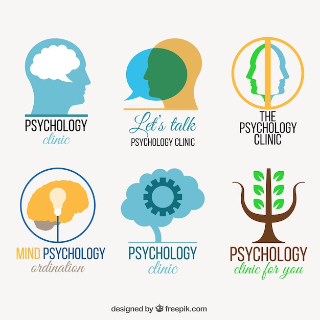 Vector colorful pack of flat psychology logos