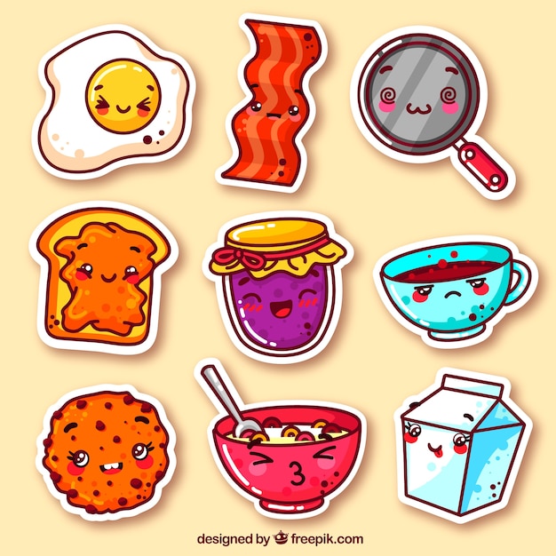 Colorful pack of funny food stickers