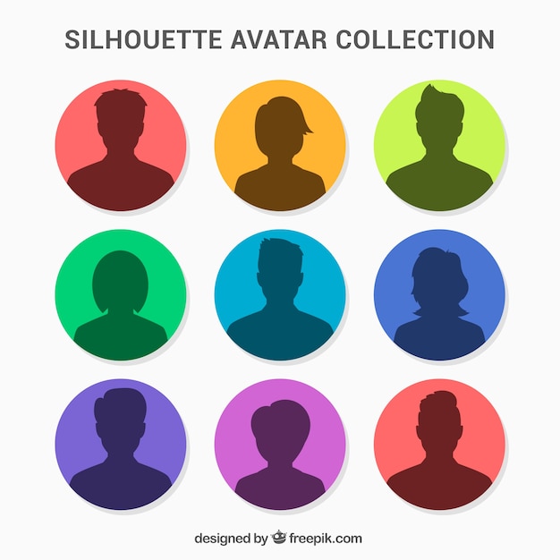 Pacchetto colorato di avatar di silhouette