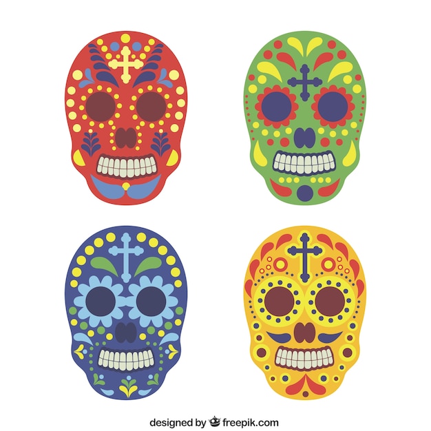Vector colorful pack of sugar skulls