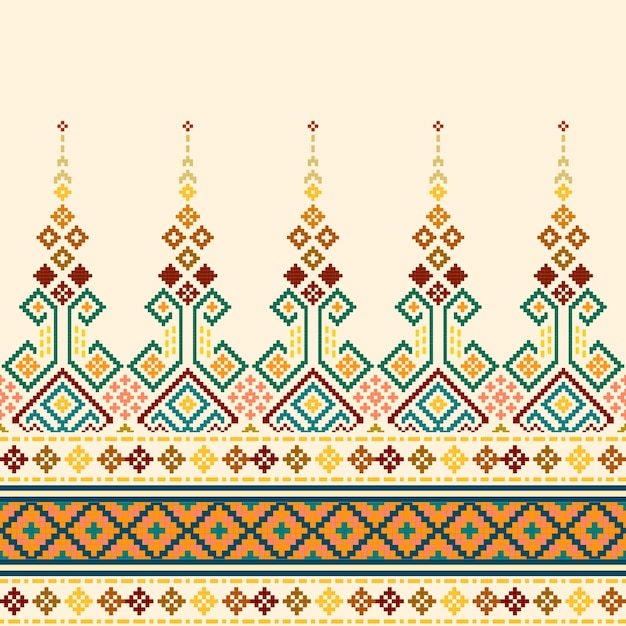 colorful pagoda seamless pattern design of background, batik, fabric, clothing, and wrapping.