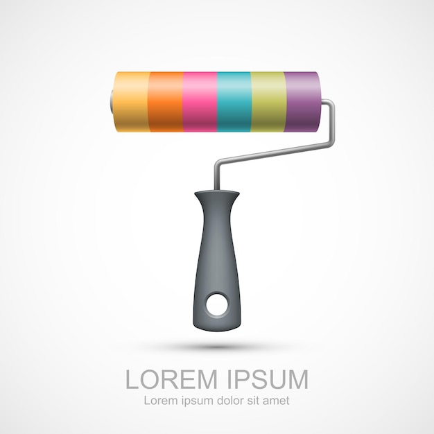 Colorful paint roller icon on white background