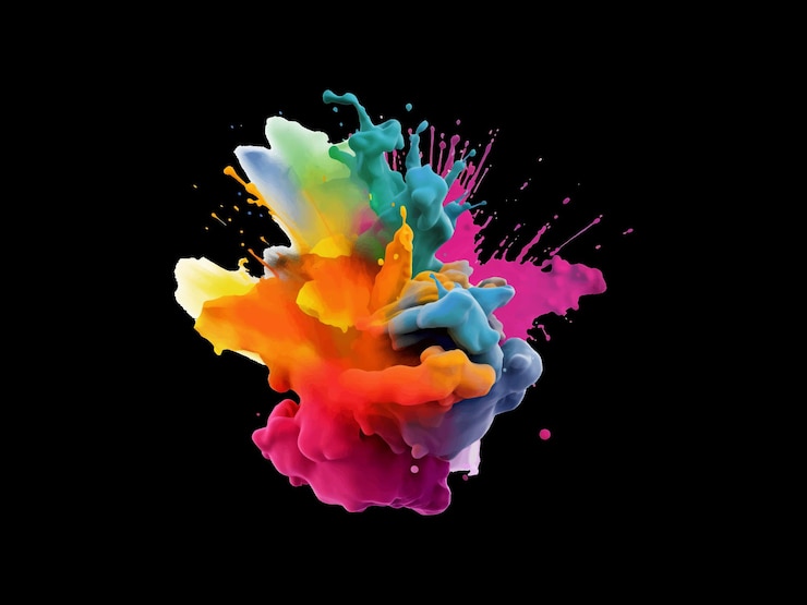 Vector colorful paint splashes on a black background