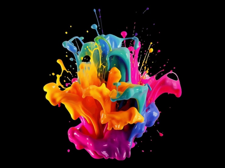 Vector colorful paint splashes on a black background