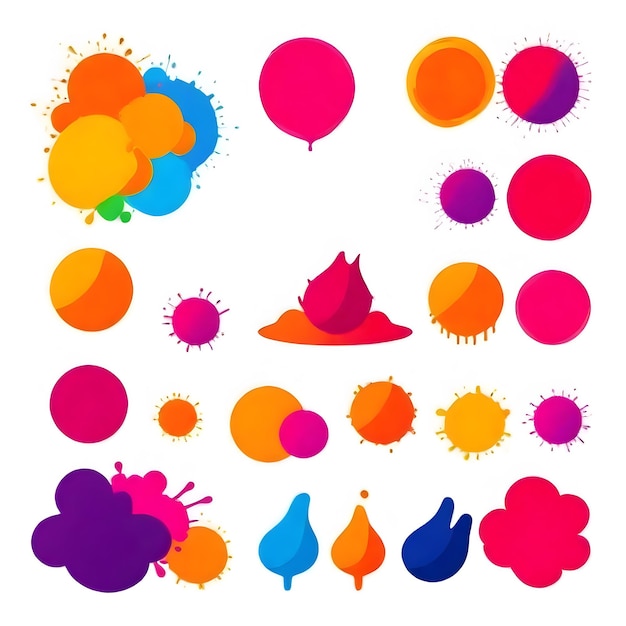 Vector colorful paint splatters and holid design shapes on a white background
