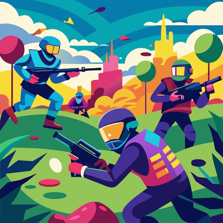 Vector colorful paintball adventure concept illustration