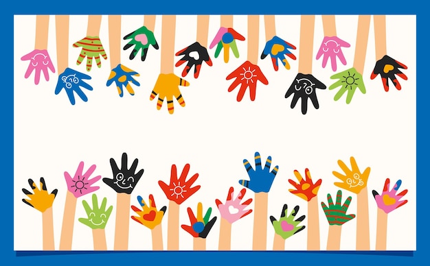 Colorful Painted Hands Of Little Children