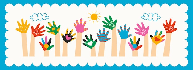 Colorful painted hands of little children